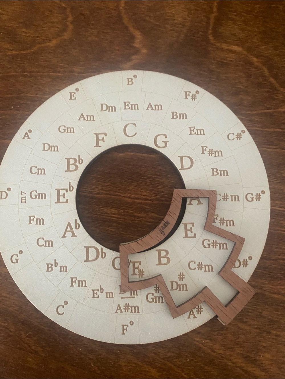Wooden Circle of Fifths Music Wheel with Tree Pointer - Natural Wood